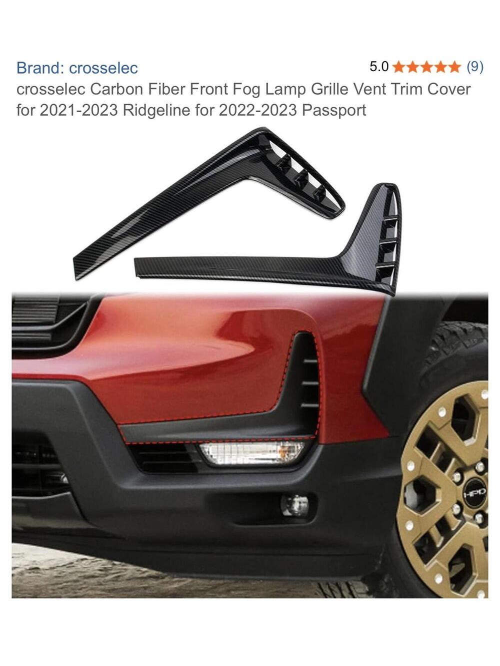 Carbon Fiber Front Fog Lamp Grille Vent Trim Cover for 2021-2023 Ridgeline & 202